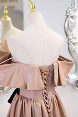 Handmade Bridesmaid DressSimple Champagne Off the Shoulder Long Wedding Guest Dress