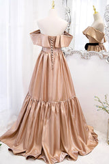 Handmade Bridesmaid DressSimple Champagne Off the Shoulder Long Wedding Guest Dress