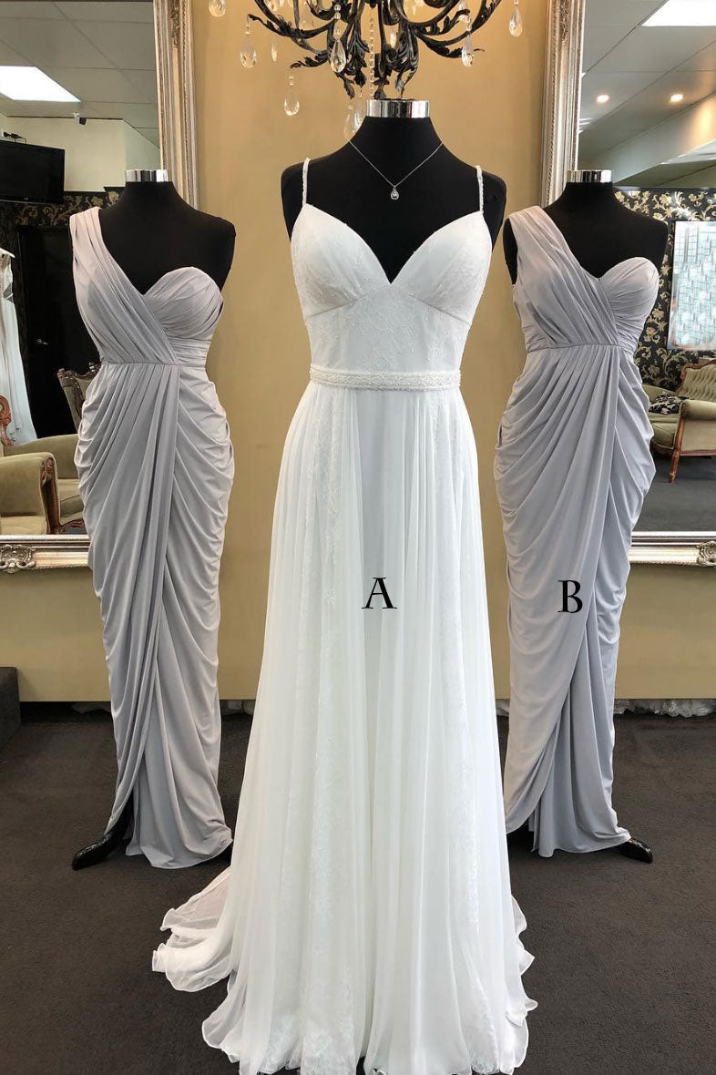 Handmade Bridesmaid DressSimple Chiffon Long White Wedding Guest Dress