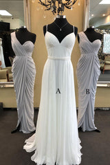 Handmade Bridesmaid DressSimple Chiffon Long White Wedding Guest Dress