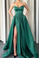 Handmade Bridesmaid DressSimple Green Satin Long Wedding Guest Dress