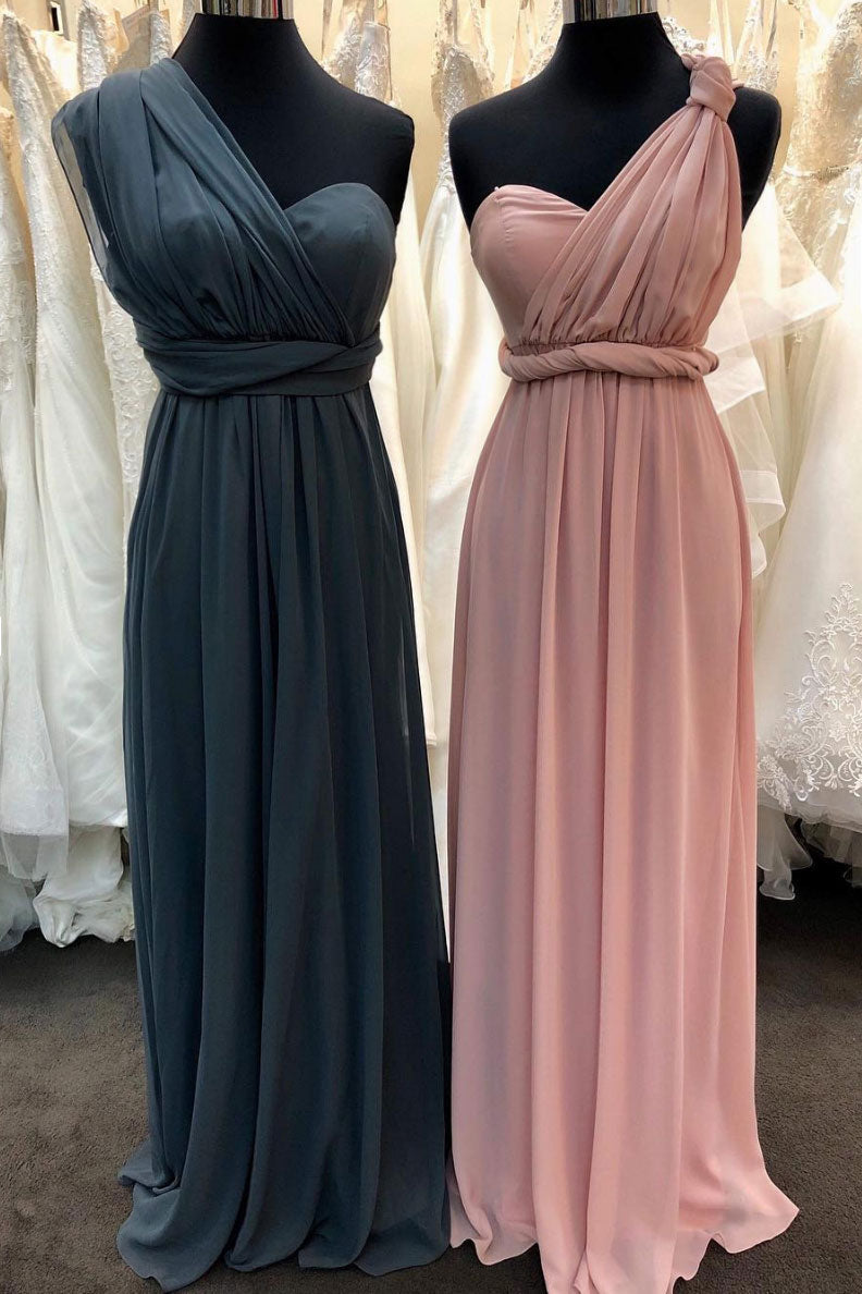 Handmade Bridesmaid DressSimple One Shoulder Chiffon Long Wedding Guest Dress