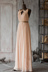Handmade Bridesmaid DressSimple Pink Chiffon Long Wedding Guest Dress