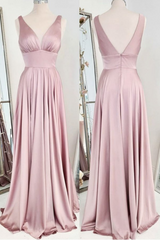 Handmade Bridesmaid DressSimple Pink Satin Long Wedding Guest Dress