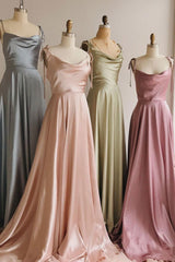 Handmade Bridesmaid DressSimple Satin A Line Long Wedding Guest Dress