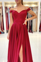 Handmade Bridesmaid DressSimple Sweetheart Satin Long Burgundy Wedding Guest Dress