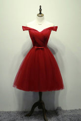 Handmade Bridesmaid DressSimple Tulle Burgundy Short Tulle Short Wedding Guest Dress