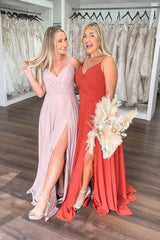 Handmade Bridesmaid DressSimple V Neck Chiffon Long A Line Wedding Guest Dress