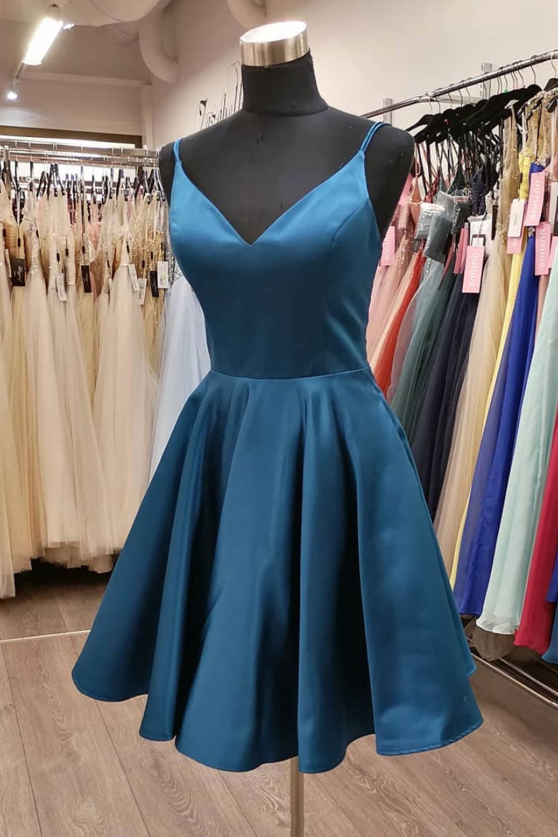 Handmade Bridesmaid DressSimple V Neck Satin Short Wedding Guest Dress