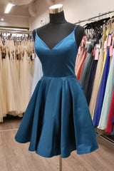 Handmade Bridesmaid DressSimple V Neck Satin Short Wedding Guest Dress