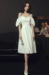 Handmade Bridesmaid DressSimple White Sweetheart Neck Short Wedding Guest Dress