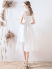 Handmade Bridesmaid DressWhite Round Neck Tulle Lace Short Lace Wedding Guest Dress