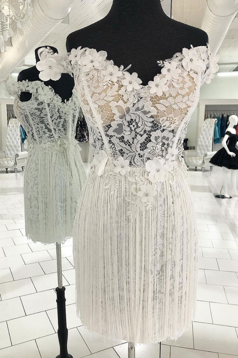 Handmade Homecoming Dress Cute Sweetheart Lace Short Ivory Evening Dress