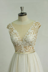 Handmade Ivory A Line Round Neck Lace Long Handmade Wedding Dress Lace Bridal Gown