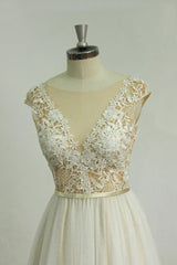 Handmade Ivory A Line Round Neck Lace Long Handmade Wedding Dress Lace Bridal Gown