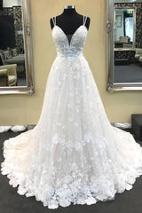 Handmade Ivory V Neck Lace Long Handmade Wedding Dress Lace Bridal Gown