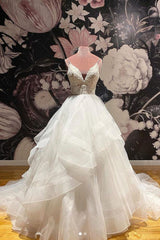 Handmade Ivory V Neck Tulle Lace Long Handmade Wedding Dress Lace Bridal Gown