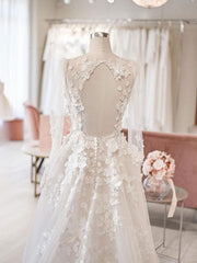 Handmade Ivory V Neck Tulle Lace Long Lace Beach Bridal Gown