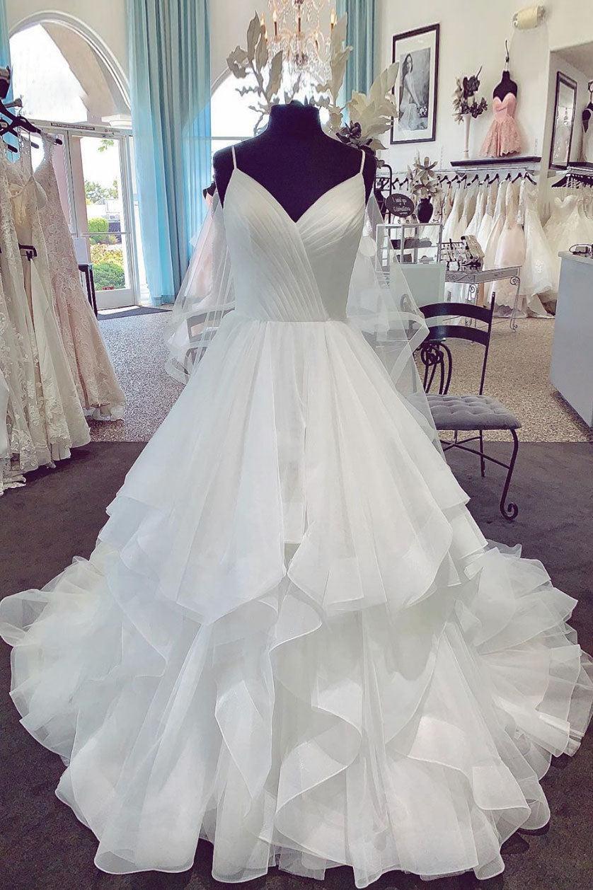 Handmade Ivory V Neck Tulle Long Handmade Wedding Dress Bridal Gown