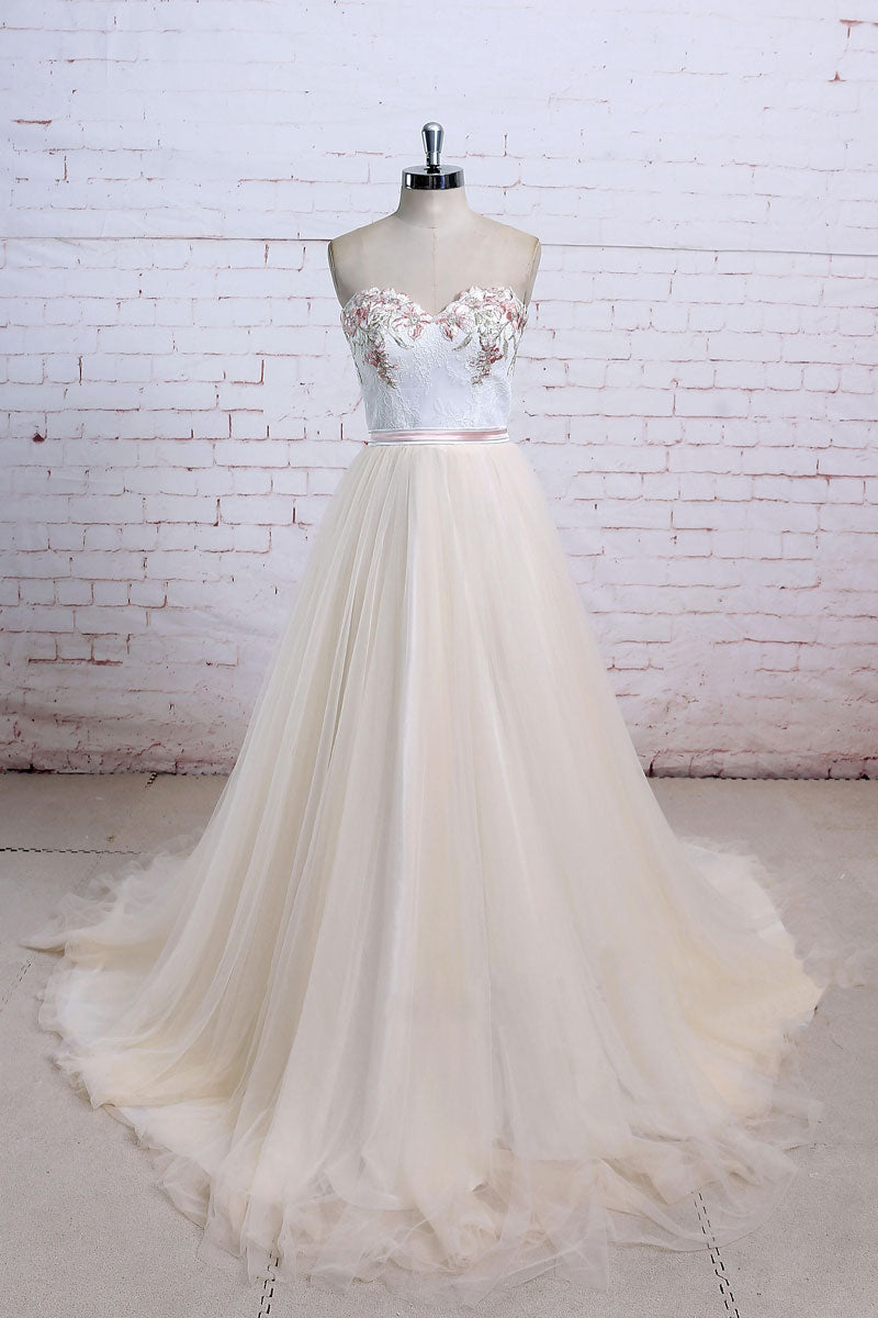 Handmade Lace Tulle Long Handmade Wedding Dress Lace Bridal Gown