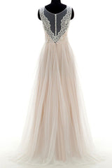 Handmade Round Neck Tulle Lace Long Handmade Wedding Dress Bridal Gown