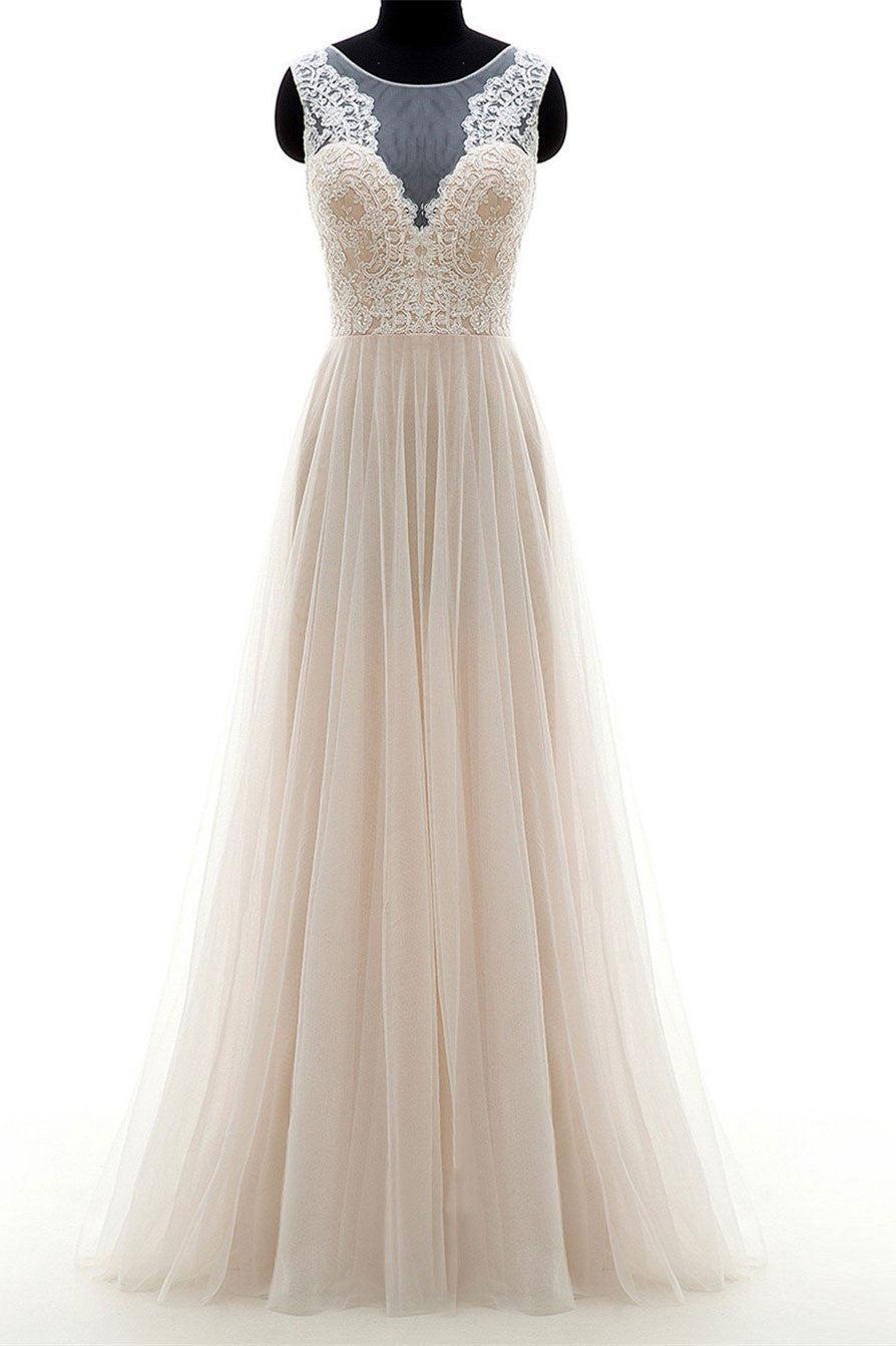 Handmade Round Neck Tulle Lace Long Handmade Wedding Dress Bridal Gown