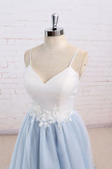 Handmade Simple Blue Prom Dress Tulle Long Wedding Guest Dress Formal Evening Dress