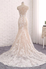 Handmade Unique Round Neck Lace Mermaid Long Evening Dress Bridal Gown