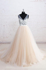 Handmade V Neck Lace Tulle Long Handmade Wedding Dress Bridal Gown