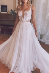 Handmade Wedding Dress A Line Chiffon Lace Ivory Long Formal Evening Party Dress