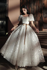 Handmade Wedding Dress Ivory A Line Lace Long Formal Dress Evening Dress