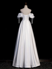 Handmade Wedding Dress Ivory A Line Satin Long Evening Dress