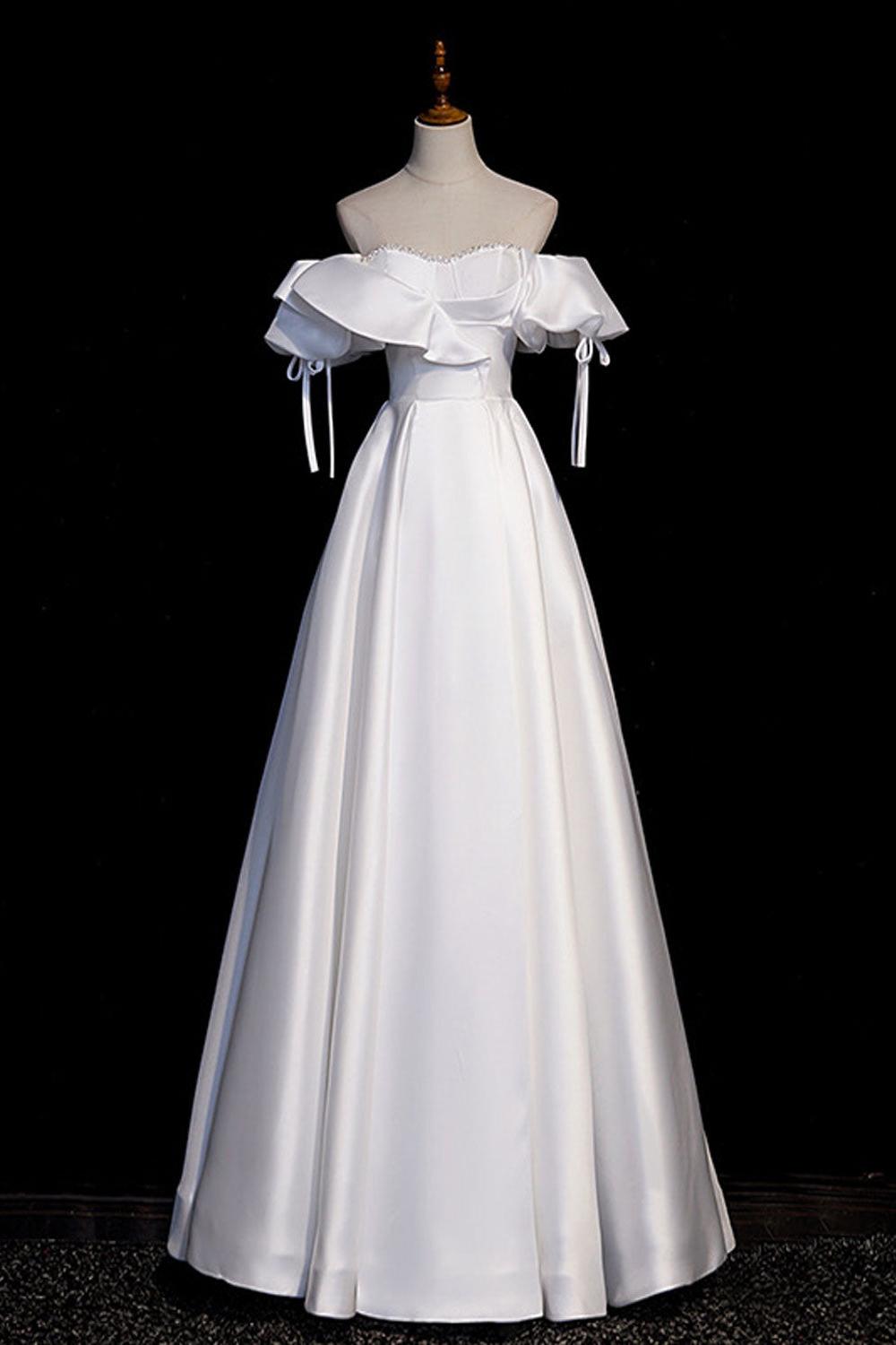 Handmade Wedding Dress Ivory A Line Satin Long Evening Dress