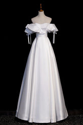 Handmade Wedding Dress Ivory A Line Satin Long Evening Dress