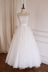 Handmade Wedding Dress Ivory A Line Tulle Lace Long Formal Dress Evening Dress