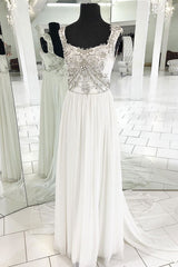 Handmade Wedding Dress Ivory Chiffon Beaded Sequin Long Evening Gown Evening Dress