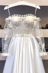 Handmade Wedding Dress Ivory Lace Satin Long Evening Dress
