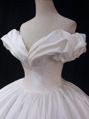 Handmade Wedding Dress Ivory Off the Shoulder Satin Long Formal Dress Evening Dress