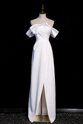 Handmade Wedding Dress Ivory Off the Shoulder Satin Long Formal Dress Evening Dress