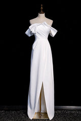 Handmade Wedding Dress Ivory Off the Shoulder Satin Long Formal Dress Evening Dress