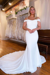 Handmade Wedding Dress Ivory Satin Mermaid Long Evening Dress