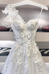 Handmade Wedding Dress Ivory Sweetheart Neck Lace Appliques Long Evening Dress