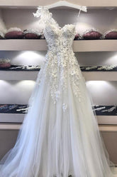 Handmade Wedding Dress Ivory Sweetheart Neck Lace Appliques Long Evening Dress
