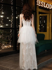 Handmade Wedding Dress Ivory Sweetheart Neck Tulle Lace Long Formal Dress Evening Dress