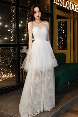 Handmade Wedding Dress Ivory Sweetheart Neck Tulle Lace Long Formal Dress Evening Dress