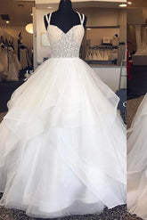 Handmade Wedding Dress Ivory Sweetheart Tulle Sequin Beaded Long Prom Gown Evening Dress