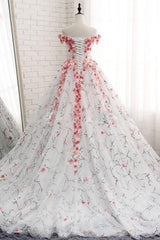 Handmade Wedding Dress Ivory Tulle 3D Appliques Long Evening Dress