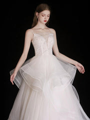 Handmade Wedding Dress Ivory Tulle Beaded Long Formal Dress Evening Dress