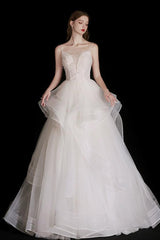 Handmade Wedding Dress Ivory Tulle Beaded Long Formal Dress Evening Dress
