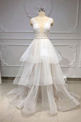 Handmade Wedding Dress Ivory Tulle Lace Long Evening Dress